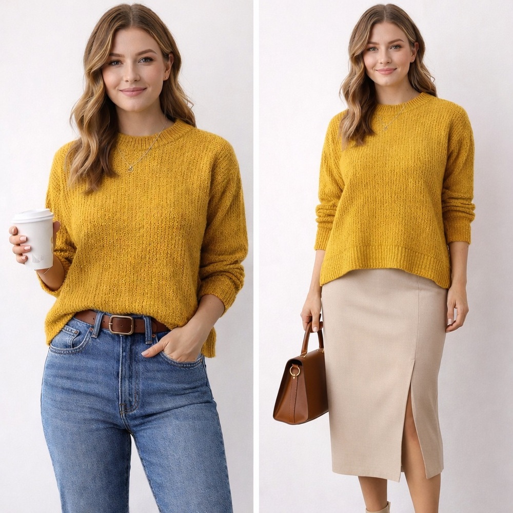 Ambiance Mustard Crew Neck Knit Sweater